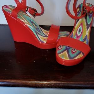 "Chemistry" Size 37 Orange Wedge Sandals